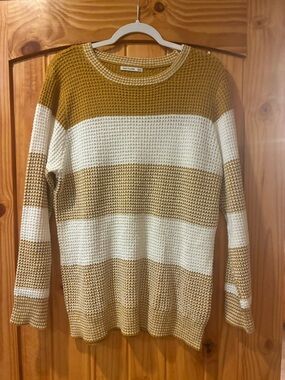 Pink Clover Mustard and Cream Striped Waffle-Knit Sweater